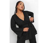 Yours Curve Textured Flare Sleeve Wrap Top - Women's - Plus Size Curve Black