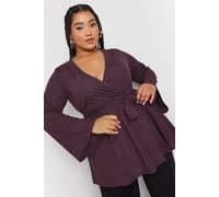 Yours Curve Textured Flare Sleeve Wrap Top - Women's - Plus Size Curve Purple