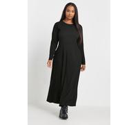 Yours Textured Flared Maxi Dress In Black Black 30-32