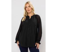 Yours Women's Textured Frill Neck Blouse in Black | Size: 16 Yours Black 16