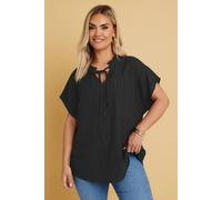 Yours Curve Textured Frill Neck Top - Women's - Plus Size Curve Black