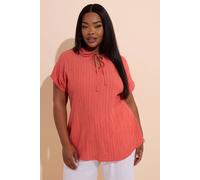 Yours Textured Frill Neck Top In Coral Coral 20