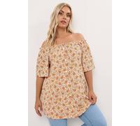 Yours Textured Leaf Bardot Top In Orange Orange 16
