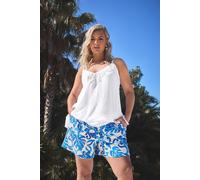 Yours Textured Palm Print Tie Front Shorts In Blue Blue 16