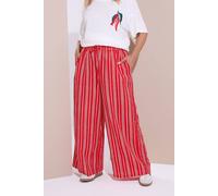 Yours Curve Textu Stripe Wide Leg Trousers - Women's - Plus Size Curve Red