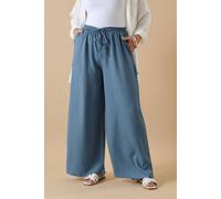Yours Textured Tie Front Wide Leg Trousers In Blue Blue 22-24