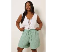 Textured Tie Waist Shorts Yours Light Green 22-24