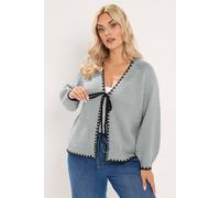 Yours Women's Tie Front Cardigan Sweater in Pale Grey | Size: 30/32