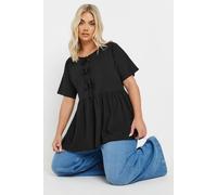 Yours Tie Front Peplum Top In Black Black 18