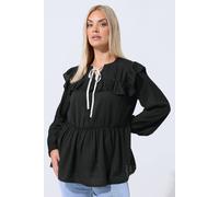 Yours Tie Neck Frill Blouse In Black Black 16
