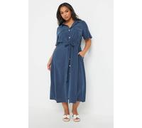 Yours Tie Waist Chambray Shirt Dress In Blue Blue 34-36