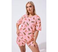 Yours Tiger Bow Christmas Novelty Pyjama Set In Pink Pink 14