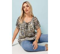 Yours Tiger Print Pintuck Blouse In Black Black 30-32
