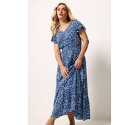 Yours Tile Print Maxi Dress In Dark Blue Dark Blue