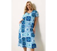 Yours Curve Tile Print Midi Dress - Women's - Plus Size Curve Blue