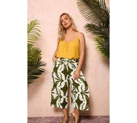 Yours Tile Print Wide Leg Culottes In Dark Green Dark Green