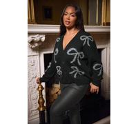 Yours Women's Tinsel Bow Cardigan in Black | Size: 26-28 Yours Black 26-28
