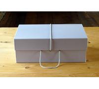 Yours To Keep MAXI SIZE TRAVEL BOX FOR WEDDING DRESS (Silver Mist Design - 55 cm x 35 cm x 20 cm) Airline Travel Box, fits hand luggage requirements. (Blue Cord)