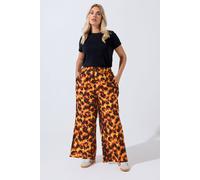 Yours Tortoise Shell Wide Leg Trousers In Orange Orange 26-28