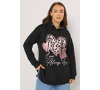 Yours Women's Triple Heart Leopard Hoodie in Black | Size: 26-28 Yours Black 26-28