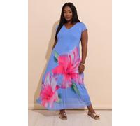 Yours Curve Tropical Floral Mesh Maxi Dress - Women's - Plus Size Curve Blue