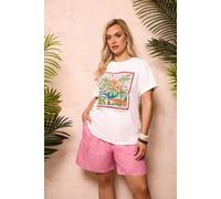 Yours Curve 'Hawaii' Tropical Graphic Print T-Shirt - Women's - Plus Size Curve White