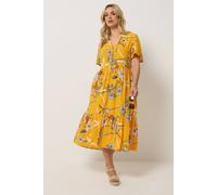 Yours Curve Yellow Tropical Half Placket Dress - Women's - Plus Size Curve