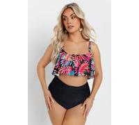Tropical Print Frill Bikini Top Yours Black 22