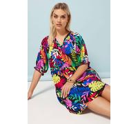 Yours Tropical Print Notch Mini Dress In Black Black