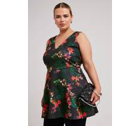 Yours London Curve Tropical Print Peplum Top - Women's - Plus Size Curve Purple