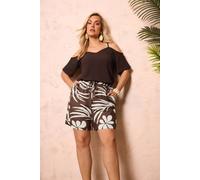 Yours Women's Tropical Print Shorts in Chocolate | Size: 22-24 Yours Chocolate 22-24