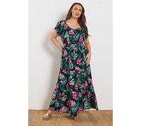 Yours Women's Tropical Tie Neck Maxi Dress | Size: 18 Yours Multicolor 18