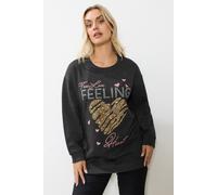 Yours Women's 'True Love Feeling' Embellished Sweatshirt in Grey | Size: 22-24 Yours Grey 22-24