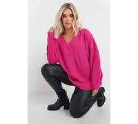 Yours Curve Hot Pink V-Neck Knitted Jumper - Women's - Plus Size Curve