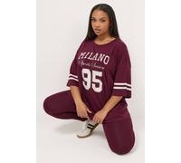 Yours Varsity Oversized T-Shirt In Burgundy Burgundy 16