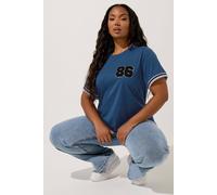 Yours Curve '86' Varsity Trim T-Shirt - Women's - Plus Size Curve Blue