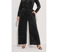 Yours Velour Wide Leg Trousers In Black Black 26-28