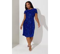 Yours London Curve Cobalt Velvet Sequin Dress - Women's - Plus Size Curve
