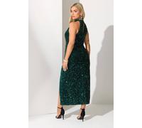 Velvet Sequin Halterneck Maxi Dress Yours Green 22