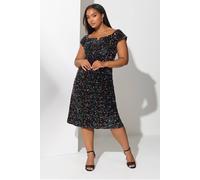 Yours London Curve Black Rainbow Sequin Velvet Bardot Dress - Women's - Plus Size Curve