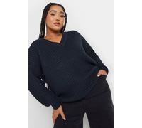 Yours Curve Blue Waffle Knit V-Neck Jumper - Women's - Plus Size Curve
