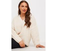 Yours Waffle Knit V-Neck Jumper In Ivory Ivory 22-24