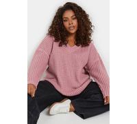 Yours Waffle Knit V-Neck Jumper In Pink Pink 18-20