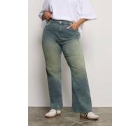 Yours Curve Washed Effect Wide Leg Jeans - Women's - Plus Size Curve Blue