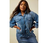 Yours Curve Blue Washed Oversized Denim Jacket - Women's - Plus Size Curve
