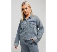 Yours Women's Washed Turn Up Denim Jacket in Light Blue | Size: 18 Yours Light Blue 18