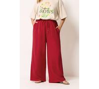 Yours Women's Washed Twill Wide Leg Trousers in Red | Size: 16R