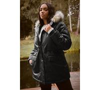 Yours Women's Waxed Faux Fur Trim Parka Coat in Black | Size: 30-32 Yours Black 30-32