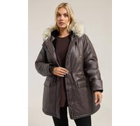 Yours Waxed Faux Fur Trim Parka Coat In Brown Brown 20