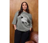 Yours Women's 'What The Flocks' Knitted T-Shirt in Light Grey | Size: 22/24